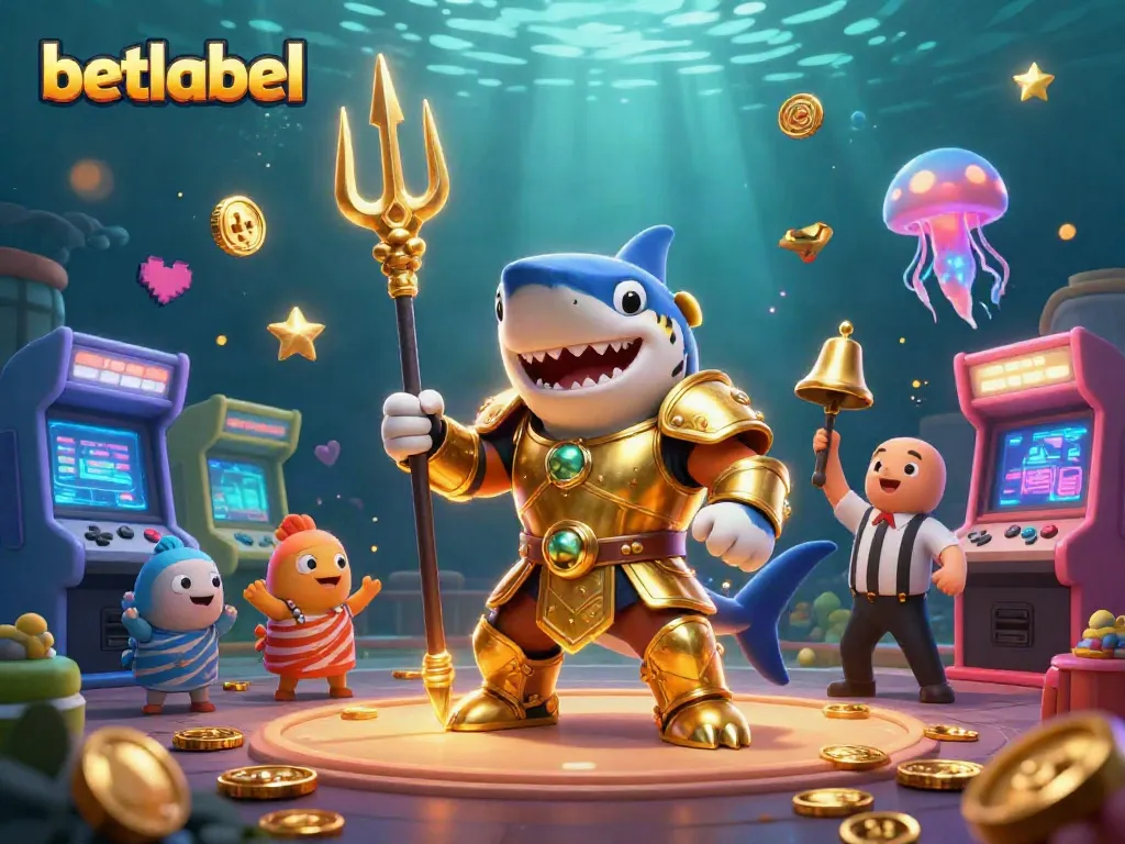 Experience the excitement of Betlabel with a tiger shark gladiator in an underwater casino setting.