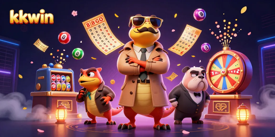 KKWIN raptors cleverly disguise as a tall person at a casino VIP lounge, surrounded by lottery elements.