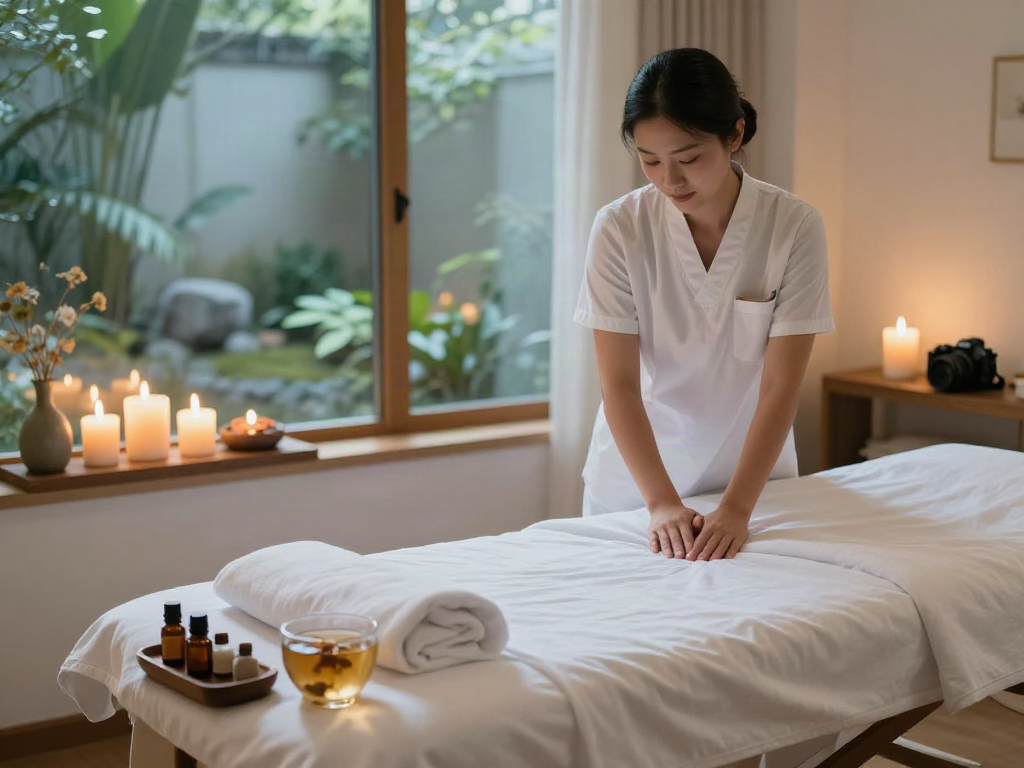 Experience tranquil 성북구출장마사지 therapy in a cozy room with calming ambiance and essential oils.