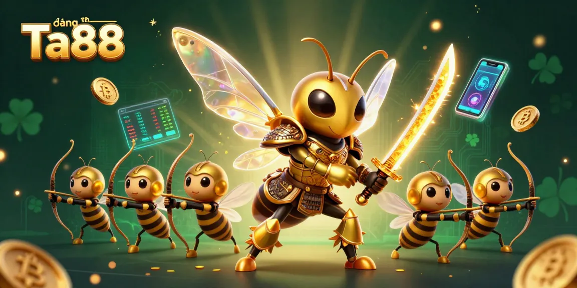 Join the action at đăng nhập Ta88 with a vibrant 3D illustration of a samurai hornet and crypto elements.