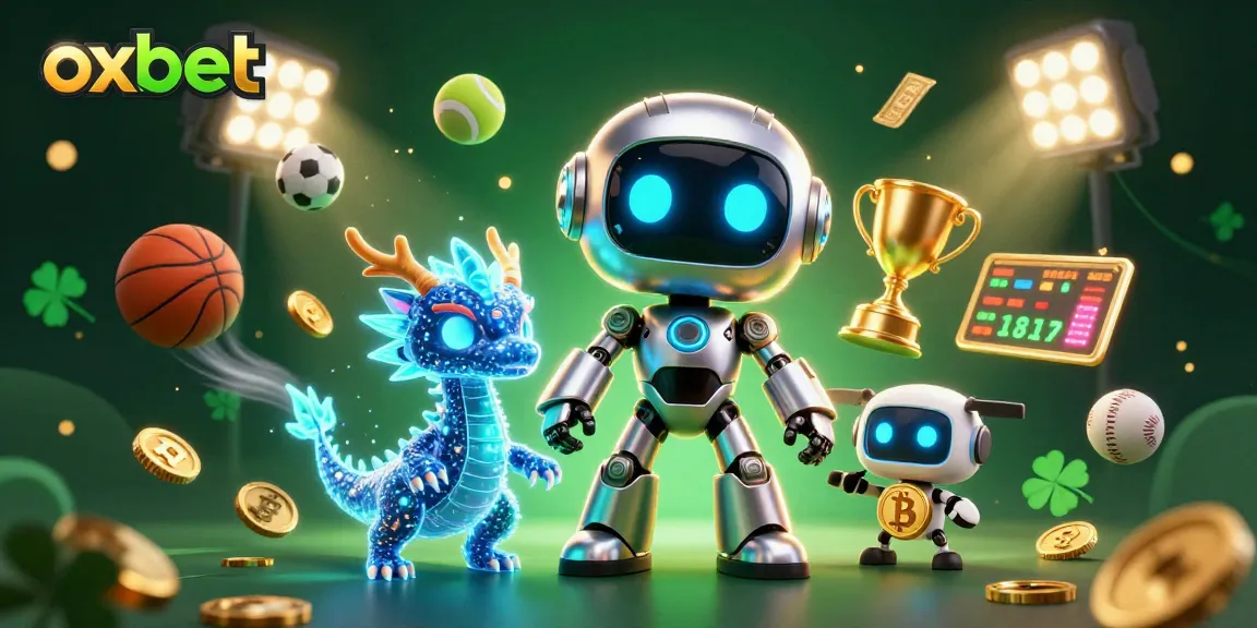 Engage with oxbet's vibrant online gaming universe featuring a cyberpunk mascot, sports elements, and neon aesthetics.