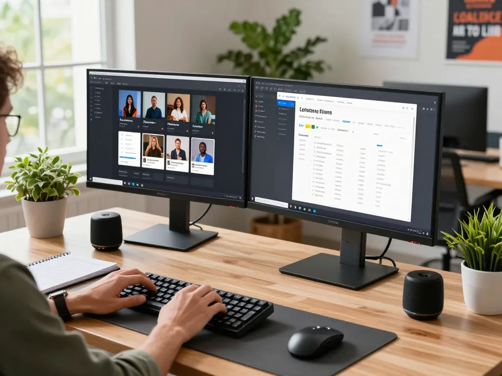 Engaging tech workspace featuring smart productivity gadgets and a professional working efficiently.
