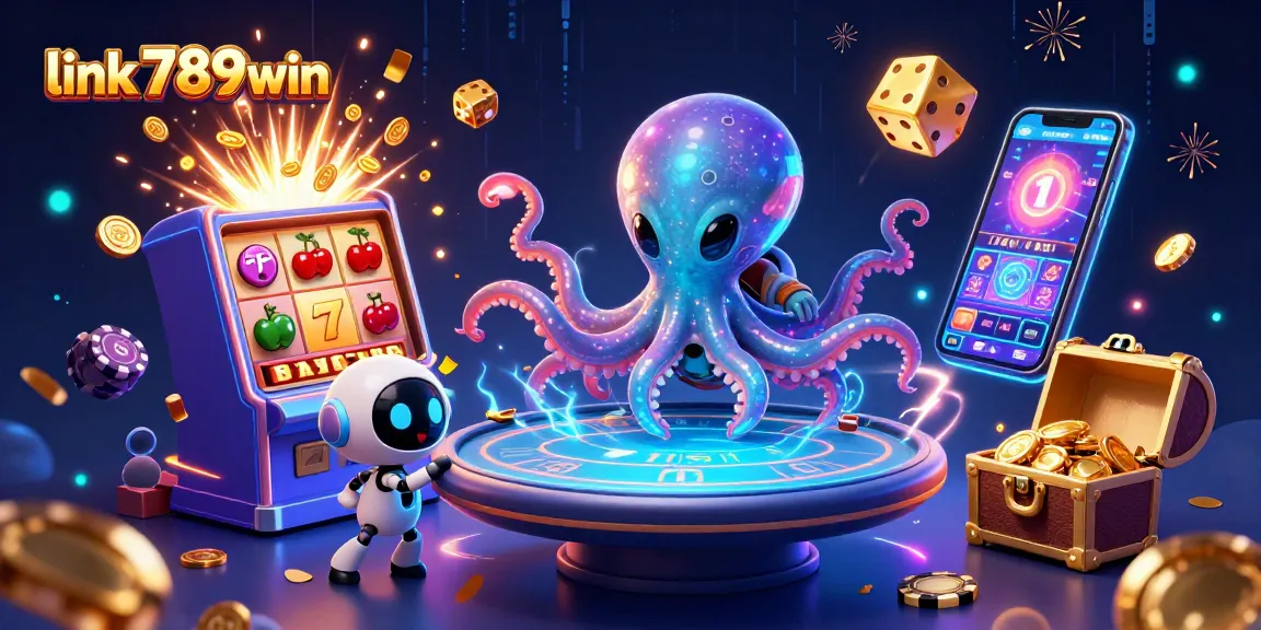 Experience link 789win with vibrant casino action featuring a playful alien octopus and casino elements!
