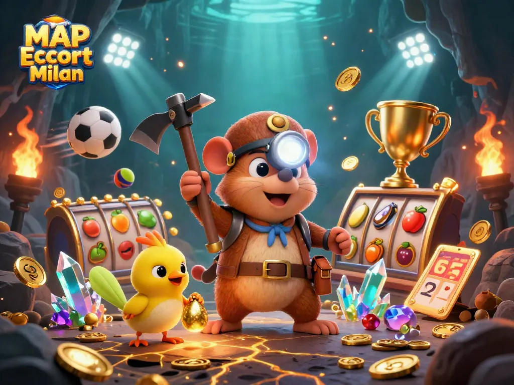 Engage with the vibrant world of MAP Escort Milan featuring dynamic casino elements and charming characters in a rich illustration.