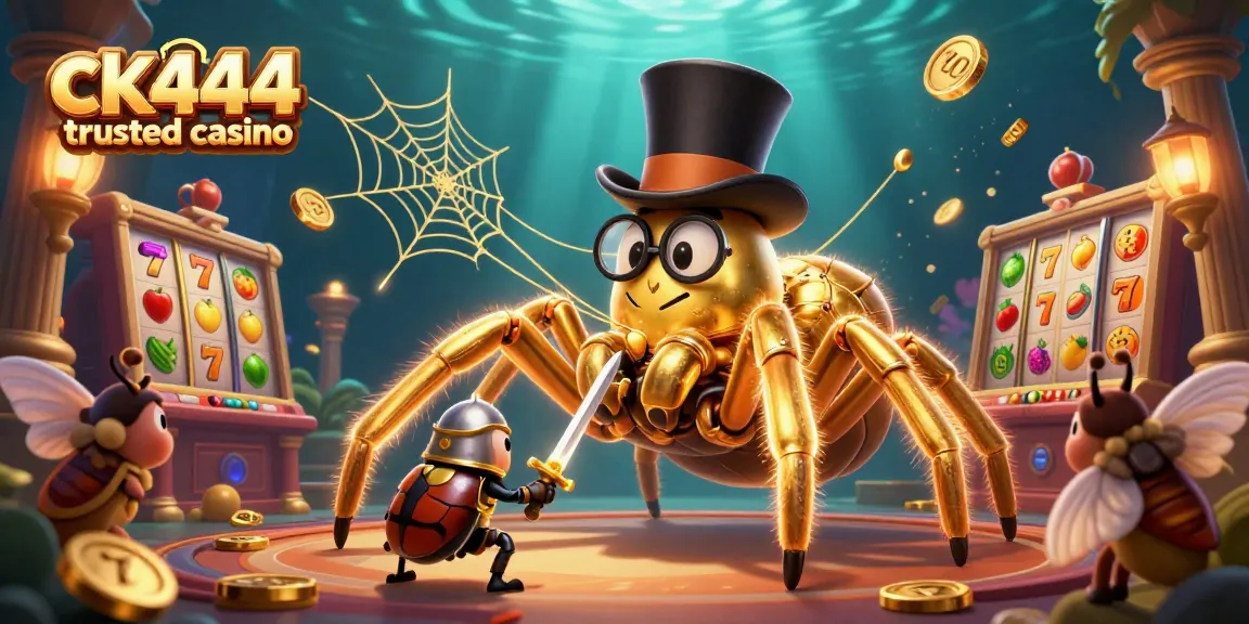 Experience excitement at ck444 trusted casino with vibrant slot reels and dynamic golden tarantula.