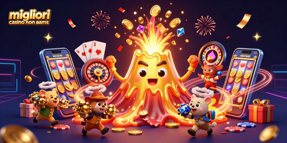 Experience the best of migliori casino non aams with a golden volcano erupting treasure and gaming elements.