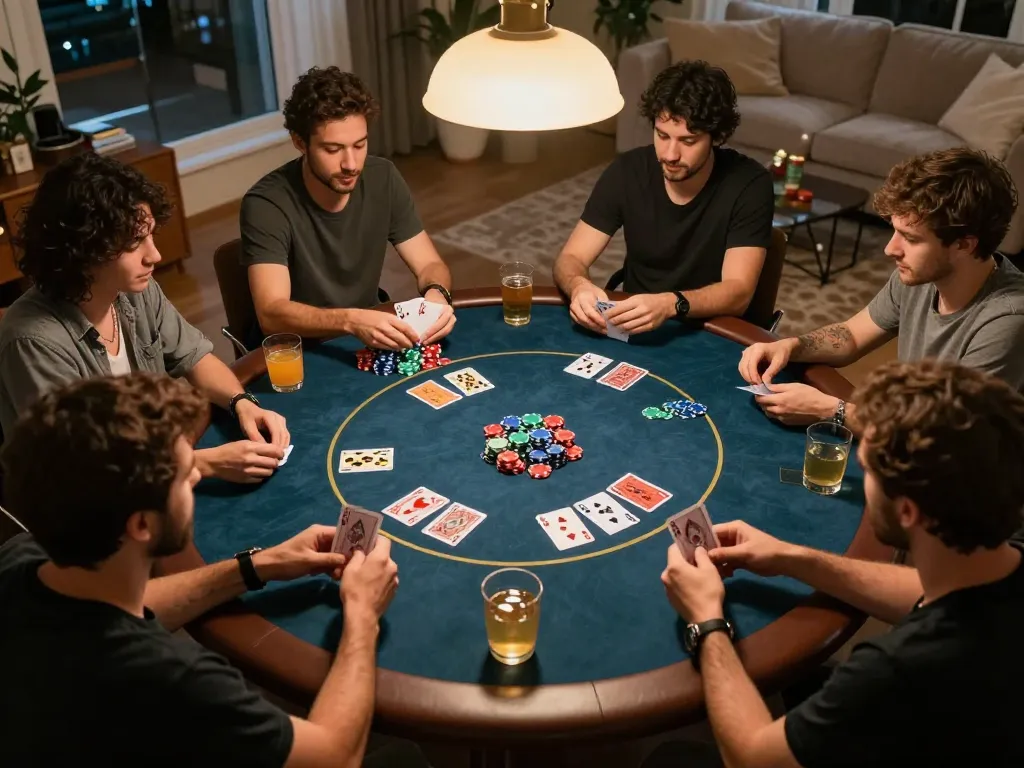 The excitement of gameplay at home poker night with friends while playing 99ok
