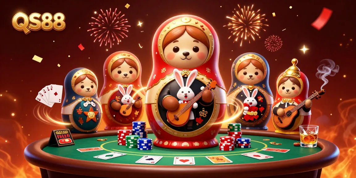 Experience excitement at QS88 with playful bears and vibrant casino elements celebrating poker.