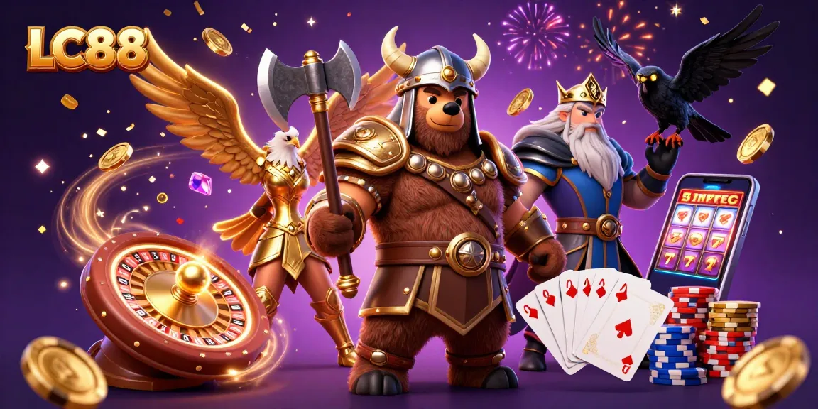 LC88 brings excitement with Viking and Valkyrie in a dynamic casino celebration scene.