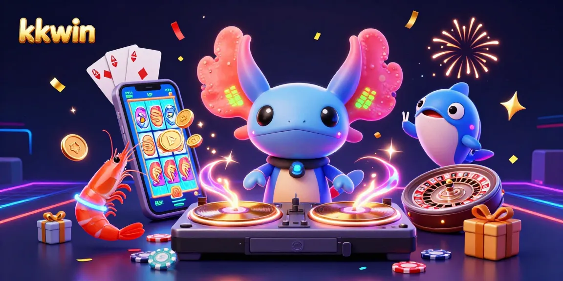 Experience vibrant gaming with kkwin's animated 3D casino scene featuring lively characters, slot games, and dazzling visuals.