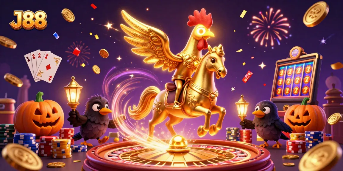 Experience thrilling wins at J88 with vibrant 3D casino illustration featuring engaging characters.