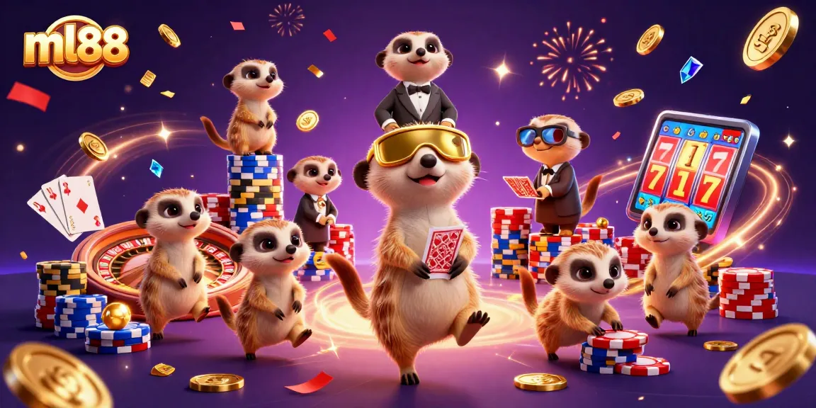 Experience excitement at the ml88 casino with meerkats handling chips in a dynamic scene.